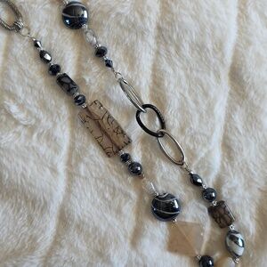 Elegant Black, Silver And White Glass Necklace And Earring Set